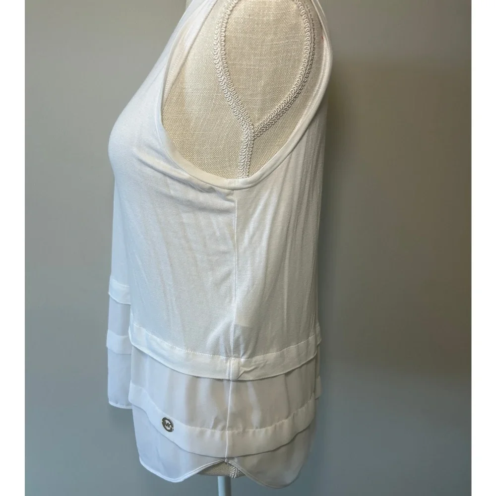 Michael Kors Tank Top Womens M White Tiered Layered Hem Sleeveless Logo Knit